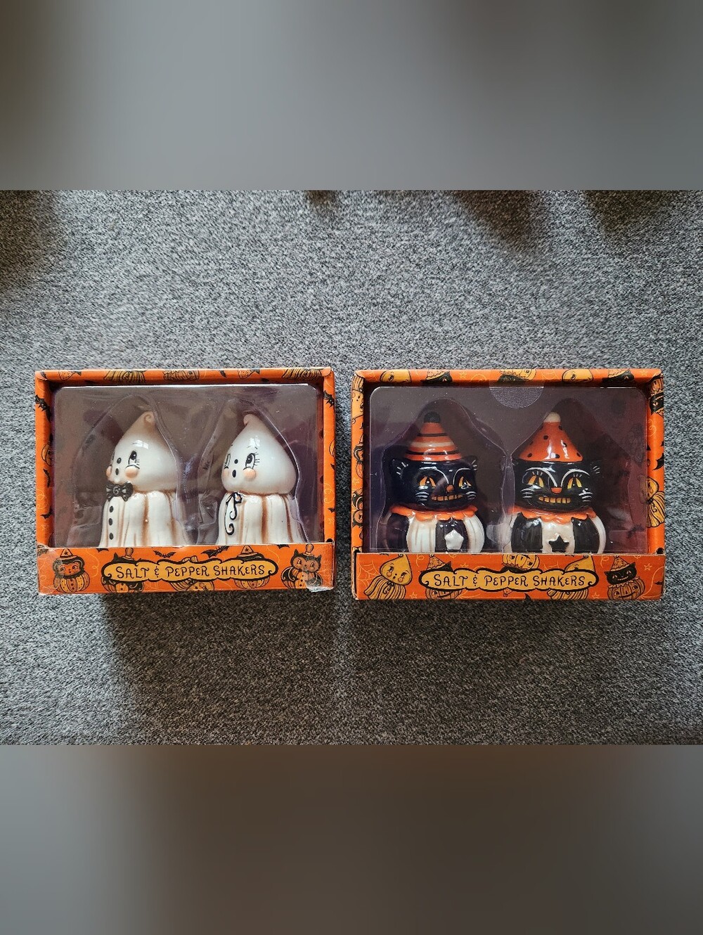 Halloween Johanna Parker Ghost and Black Cat Salt & Pepper Shaker Sets
